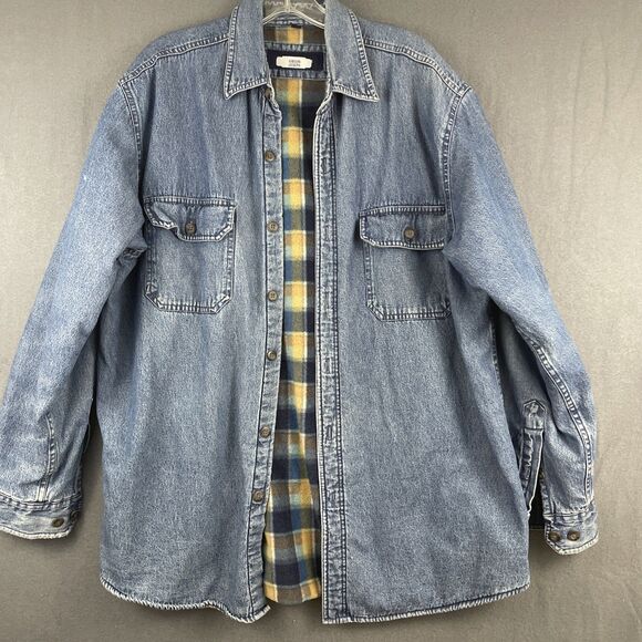 Club Room Other - Club Room Men’s L Shacket Denim Plaid Fleece Lined Relaxed Fit